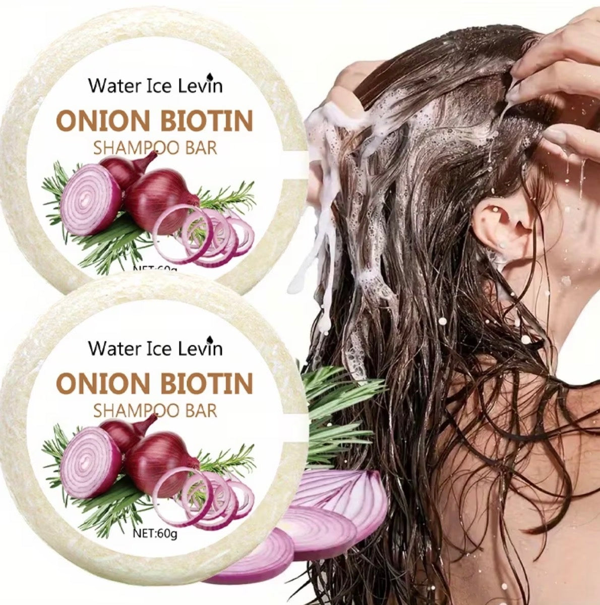 Shampoo de barra de biotin y cebolla